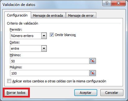 Eliminar la validación de datos en Excel