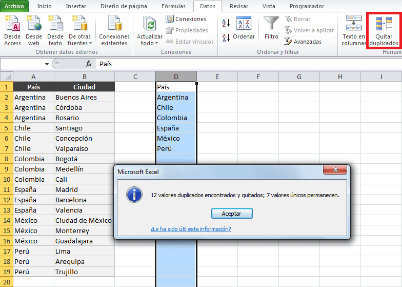 Excel lista desplegable dependiente de otra