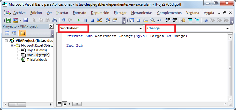 Macro para controlar listas desplegables dependientes en Excel