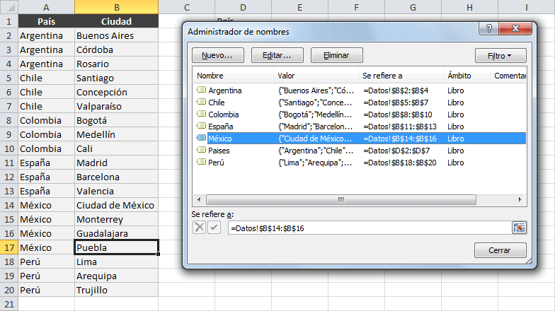 Como hacer listas en cascada en Excel